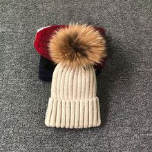 Load image into Gallery viewer, Winter Brand Female Fur Pom Poms hat Winter Hat For Women Girl 's Hat Knitted Beanies Cap Hat Thick Women Skullies Beanies