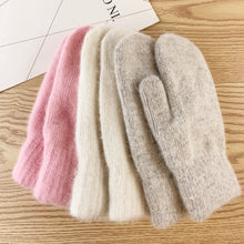 Load image into Gallery viewer, Double-layer rabbit hair gloves female winter Korean version of solid color all fingers winter women gloves girls mittens