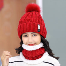 Load image into Gallery viewer, Brand Winter knitted Beanies Hats Women Thick Warm Beanie Skullies Hat Female knit Letter Bonnet Beanie Caps Outdoor Riding Sets