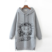 Load image into Gallery viewer, Women Long Hoodie Sweatshirt Pullover Cartoon Print Long Sleeve Splited Pockets Sweatshirt Hoody Pullovers Dress Sudadera Mujer
