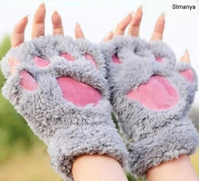 Load image into Gallery viewer, New Women Cute Cat Claw Paw Plush Mittens Warm Soft Plush Short Fingerless Fluffy Bear Cat Gloves Costume Half Finger Party Gift