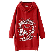 Load image into Gallery viewer, Women Long Hoodie Sweatshirt Pullover Cartoon Print Long Sleeve Splited Pockets Sweatshirt Hoody Pullovers Dress Sudadera Mujer