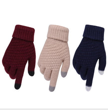 Load image into Gallery viewer, Women's Winter Touch Screen Gloves Thicken Warm Knitted Stretch Gloves Imitation Wool Full Finger Outdoor Skiing Gloves