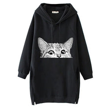Load image into Gallery viewer, Women Long Hoodie Sweatshirt Pullover Cartoon Print Long Sleeve Splited Pockets Sweatshirt Hoody Pullovers Dress Sudadera Mujer