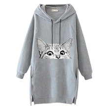 Load image into Gallery viewer, Women Long Hoodie Sweatshirt Pullover Cartoon Print Long Sleeve Splited Pockets Sweatshirt Hoody Pullovers Dress Sudadera Mujer
