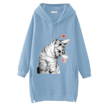 Load image into Gallery viewer, Women Long Hoodie Sweatshirt Pullover Cartoon Print Long Sleeve Splited Pockets Sweatshirt Hoody Pullovers Dress Sudadera Mujer