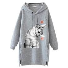 Load image into Gallery viewer, Women Long Hoodie Sweatshirt Pullover Cartoon Print Long Sleeve Splited Pockets Sweatshirt Hoody Pullovers Dress Sudadera Mujer