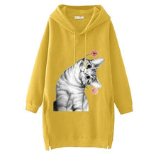 Load image into Gallery viewer, Women Long Hoodie Sweatshirt Pullover Cartoon Print Long Sleeve Splited Pockets Sweatshirt Hoody Pullovers Dress Sudadera Mujer