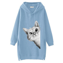 Load image into Gallery viewer, Women Long Hoodie Sweatshirt Pullover Cartoon Print Long Sleeve Splited Pockets Sweatshirt Hoody Pullovers Dress Sudadera Mujer