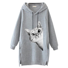Load image into Gallery viewer, Women Long Hoodie Sweatshirt Pullover Cartoon Print Long Sleeve Splited Pockets Sweatshirt Hoody Pullovers Dress Sudadera Mujer