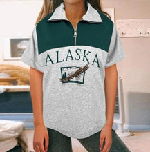 Load image into Gallery viewer, Fashion women's cotton Stand collar half zipper letter printing long sleeve sweatshirts Vintage Grey casual loose sweatshirt