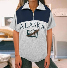 Load image into Gallery viewer, Fashion women's cotton Stand collar half zipper letter printing long sleeve sweatshirts Vintage Grey casual loose sweatshirt