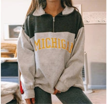 Load image into Gallery viewer, Women Letter Printed Sweatshirts Stand Collar Half Zipper Long Sleeve Pullovers Autumn Winter Casual Loose Outwear Sweatshirts