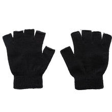 Load image into Gallery viewer, New Men Black Knitted Fingerless Gloves Autumn Winter Outdoor Stretch Elastic Warm Half Finger Cycling Gloves
