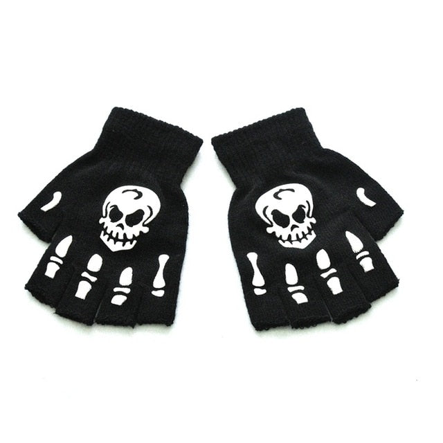 Halloween Style Gloves Horror Skull Claw Bone Skeleton Half Gloves Novelty Unisex Mitten Gloves Winter Hand Warmer