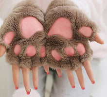 Load image into Gallery viewer, New Women Cute Cat Claw Paw Plush Mittens Warm Soft Plush Short Fingerless Fluffy Bear Cat Gloves Costume Half Finger Party Gift
