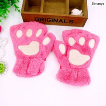Load image into Gallery viewer, New Women Cute Cat Claw Paw Plush Mittens Warm Soft Plush Short Fingerless Fluffy Bear Cat Gloves Costume Half Finger Party Gift
