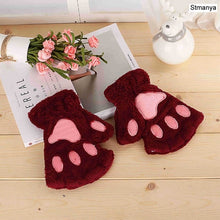 Load image into Gallery viewer, New Women Cute Cat Claw Paw Plush Mittens Warm Soft Plush Short Fingerless Fluffy Bear Cat Gloves Costume Half Finger Party Gift
