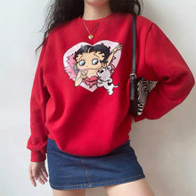 Load image into Gallery viewer, 80s 90s American Vintage Cartoon Print Girl&#39;s Pullover Autumn Thick Warm Long Sleeve Hoodies Plus Size Loose Women Sweatshirts
