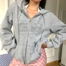 Load image into Gallery viewer, Dulzura Rhinestone Letter Print Women Long Sleeve Sweatshirt Hoodis Zipper Loose Oversized Streetwear Casual 2020 Autumn Winter
