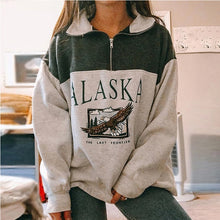 Load image into Gallery viewer, Women Letter Printed Sweatshirts Stand Collar Half Zipper Long Sleeve Pullovers Autumn Winter Casual Loose Outwear Sweatshirts
